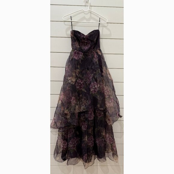 NWT Wonderful Waltz Purple Floral Print Strapless Bustier Maxi Dress - Picture 1 of 6